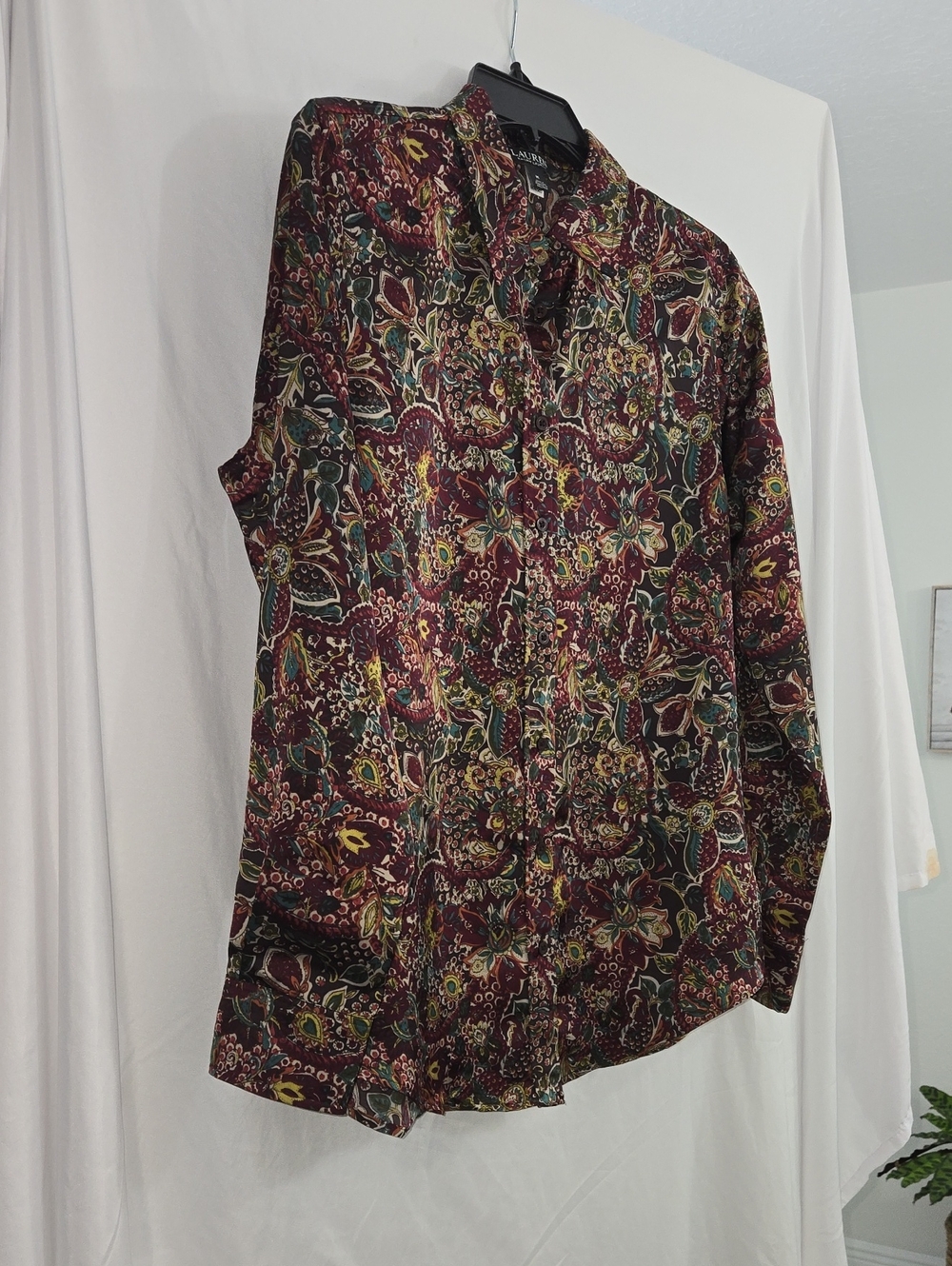 Lauren Ralph Lauren Black Label Women's Burgundy Multi Floral Blouse